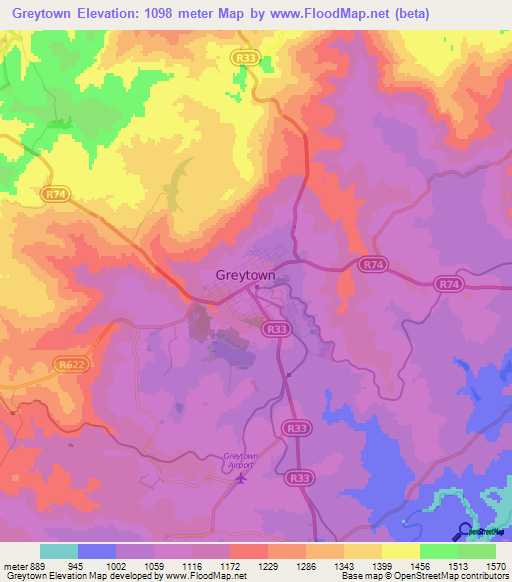 Greytown,South Africa Elevation Map