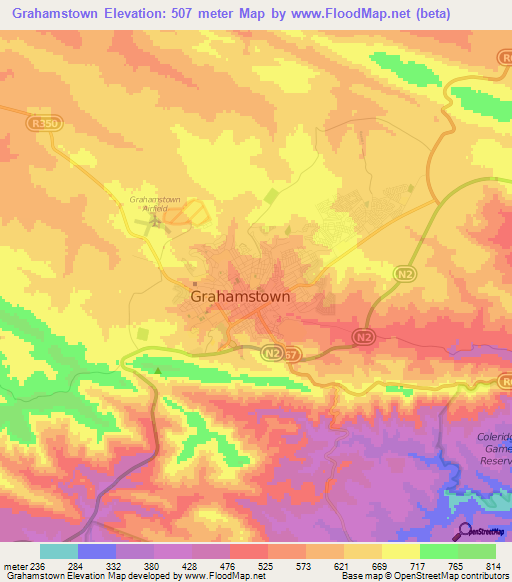 Grahamstown,South Africa Elevation Map