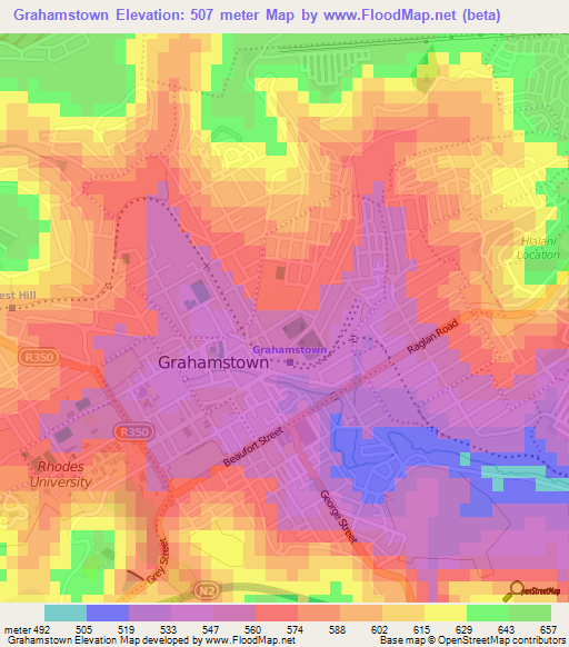 Grahamstown,South Africa Elevation Map