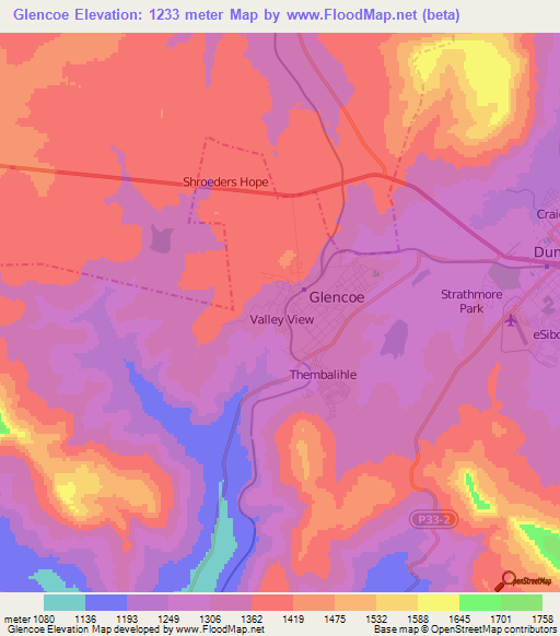 Glencoe,South Africa Elevation Map