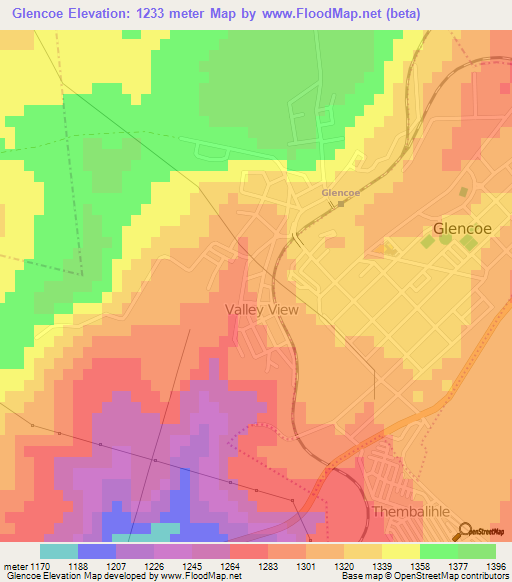 Glencoe,South Africa Elevation Map