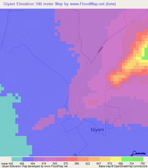 Giyani,South Africa Elevation Map