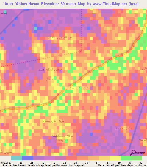 `Arab `Abbas Hasan,Iraq Elevation Map