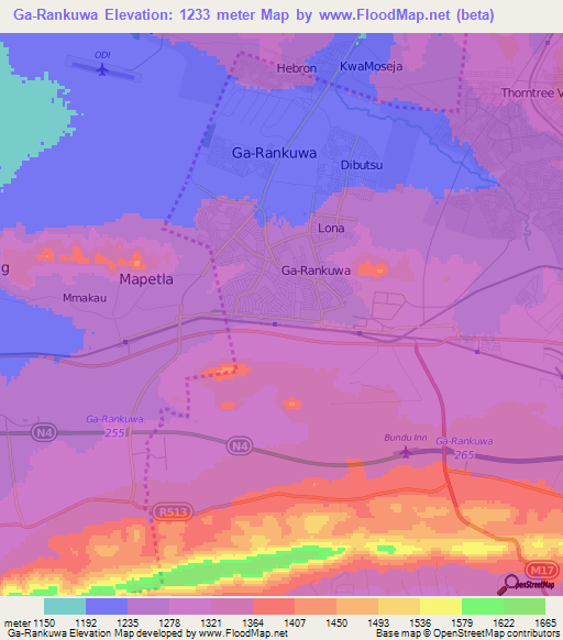 Ga-Rankuwa,South Africa Elevation Map