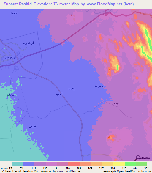 Zubarat Rashid,Saudi Arabia Elevation Map