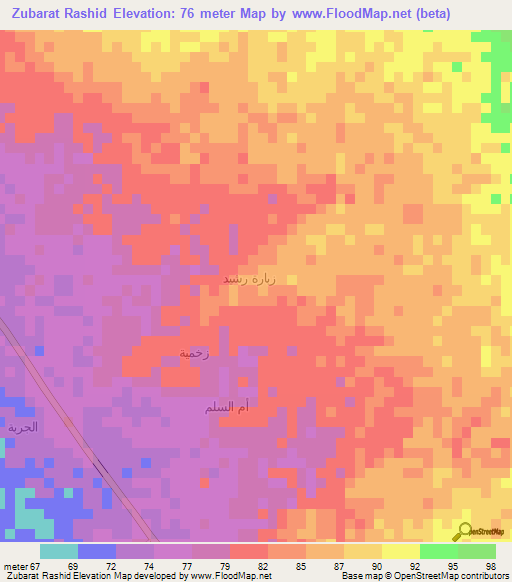 Zubarat Rashid,Saudi Arabia Elevation Map