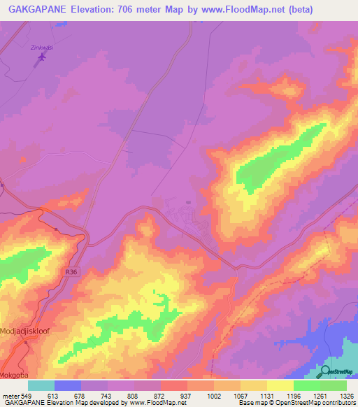 GAKGAPANE,South Africa Elevation Map