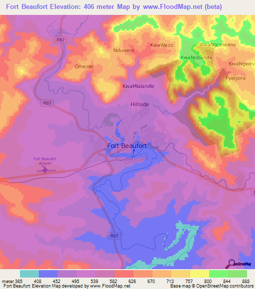 Fort Beaufort,South Africa Elevation Map