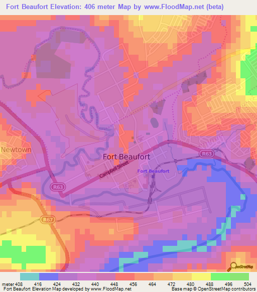 Fort Beaufort,South Africa Elevation Map