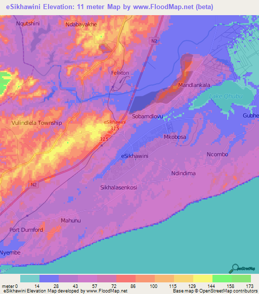 eSikhawini,South Africa Elevation Map