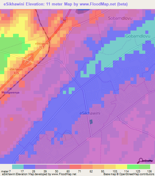 eSikhawini,South Africa Elevation Map