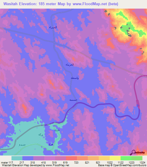 Wasitah,Saudi Arabia Elevation Map