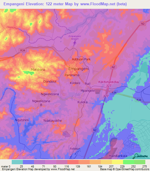 Empangeni,South Africa Elevation Map