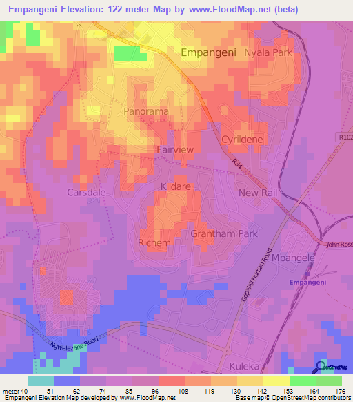 Empangeni,South Africa Elevation Map