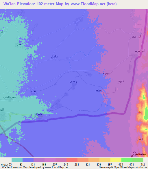 Wa`lan,Saudi Arabia Elevation Map