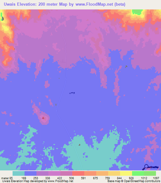 Uwais,Saudi Arabia Elevation Map