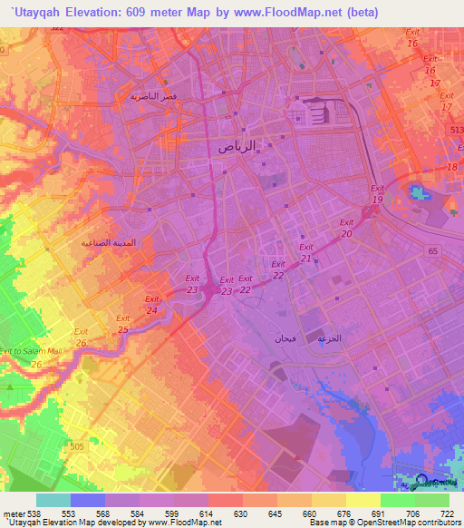 `Utayqah,Saudi Arabia Elevation Map