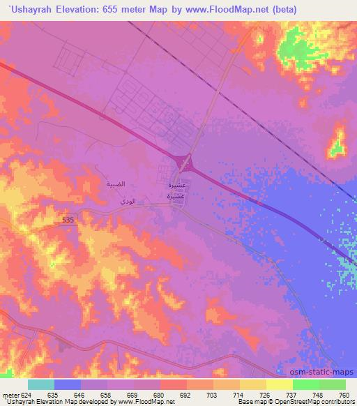 `Ushayrah,Saudi Arabia Elevation Map