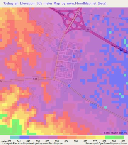 `Ushayrah,Saudi Arabia Elevation Map