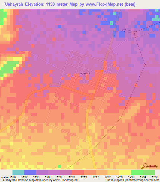 `Ushayrah,Saudi Arabia Elevation Map