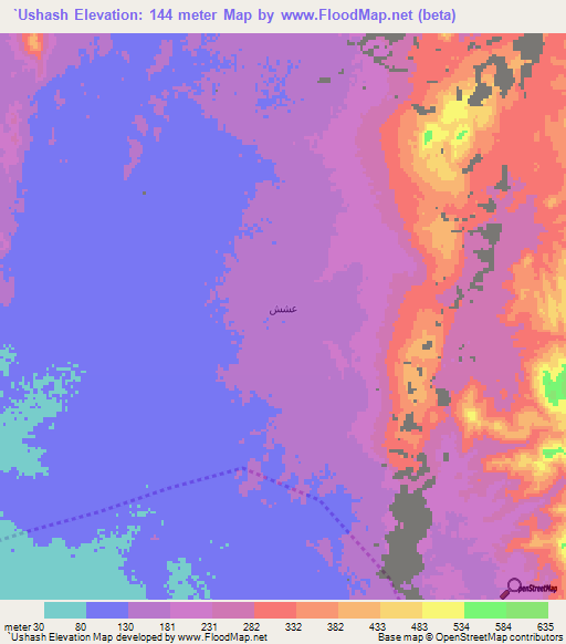 `Ushash,Saudi Arabia Elevation Map