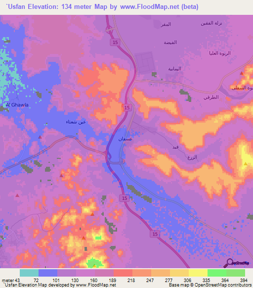 `Usfan,Saudi Arabia Elevation Map