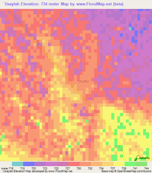 `Usaylah,Saudi Arabia Elevation Map