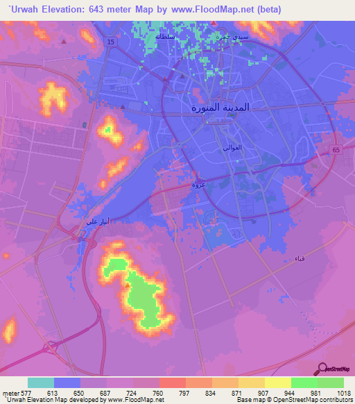 `Urwah,Saudi Arabia Elevation Map