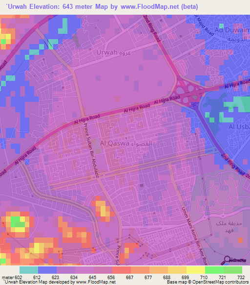 `Urwah,Saudi Arabia Elevation Map