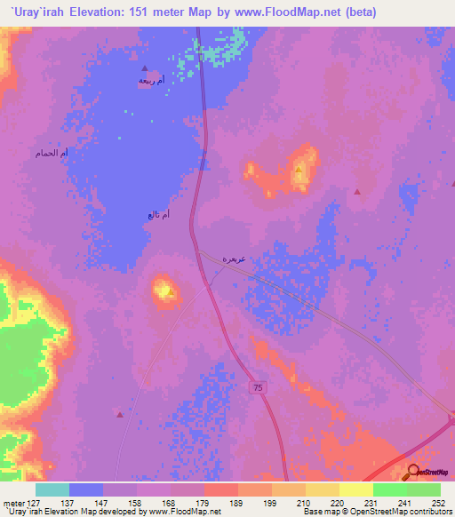 `Uray`irah,Saudi Arabia Elevation Map