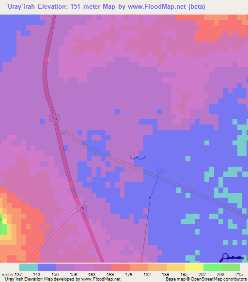 `Uray`irah,Saudi Arabia Elevation Map