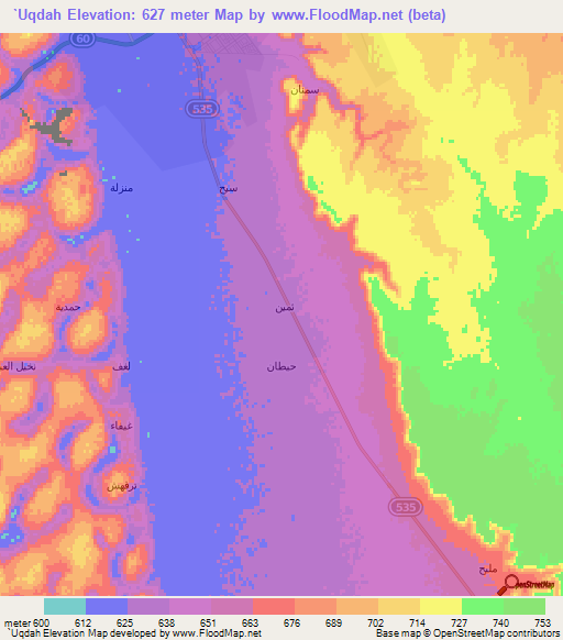 `Uqdah,Saudi Arabia Elevation Map