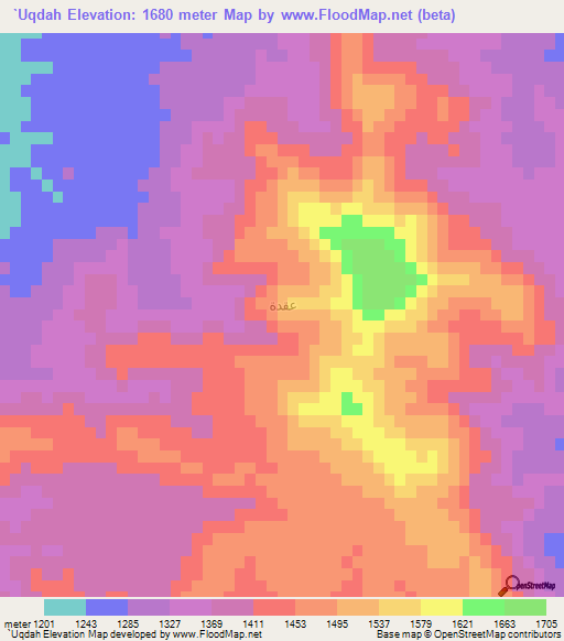 `Uqdah,Saudi Arabia Elevation Map