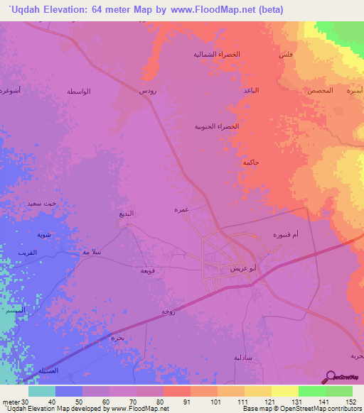 `Uqdah,Saudi Arabia Elevation Map