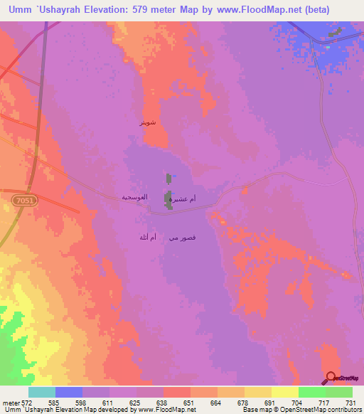 Umm `Ushayrah,Saudi Arabia Elevation Map