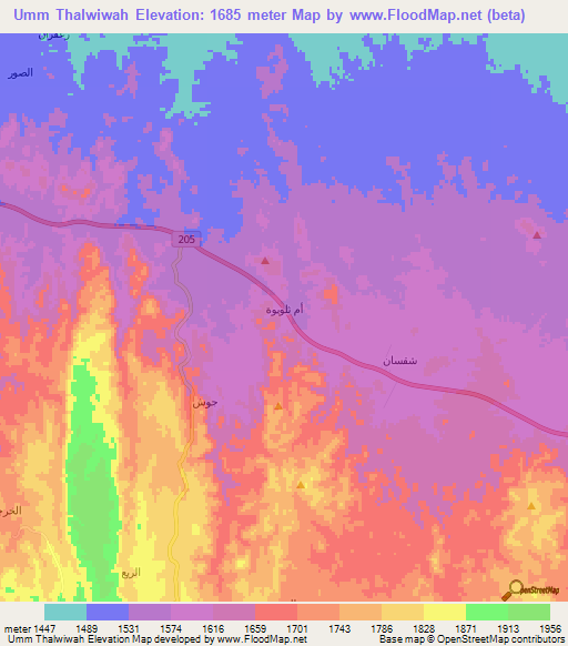 Umm Thalwiwah,Saudi Arabia Elevation Map