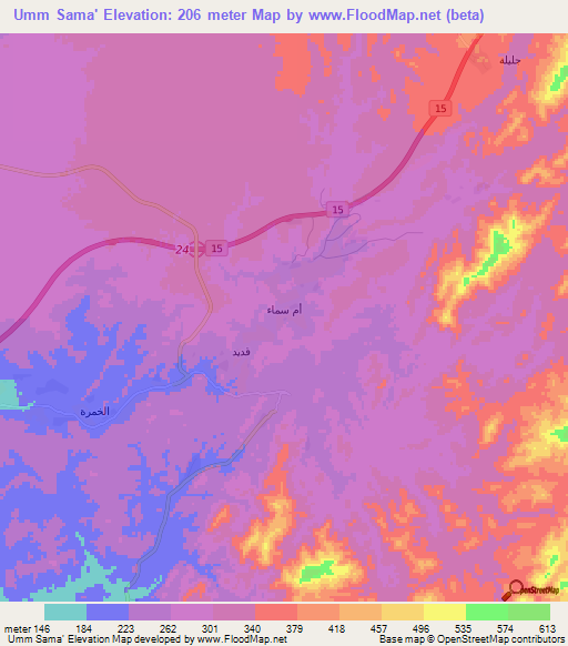 Umm Sama',Saudi Arabia Elevation Map