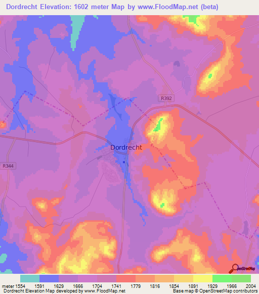 Dordrecht,South Africa Elevation Map