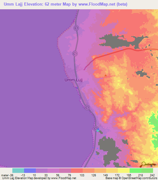 Umm Lajj,Saudi Arabia Elevation Map