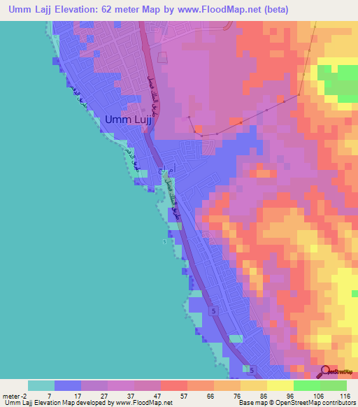 Umm Lajj,Saudi Arabia Elevation Map