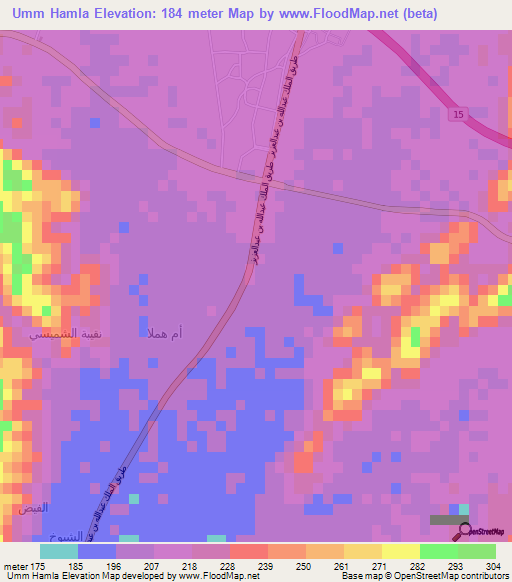 Umm Hamla,Saudi Arabia Elevation Map