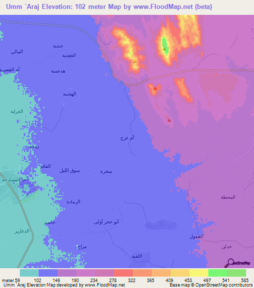 Umm `Araj,Saudi Arabia Elevation Map