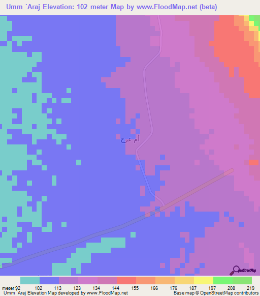 Umm `Araj,Saudi Arabia Elevation Map