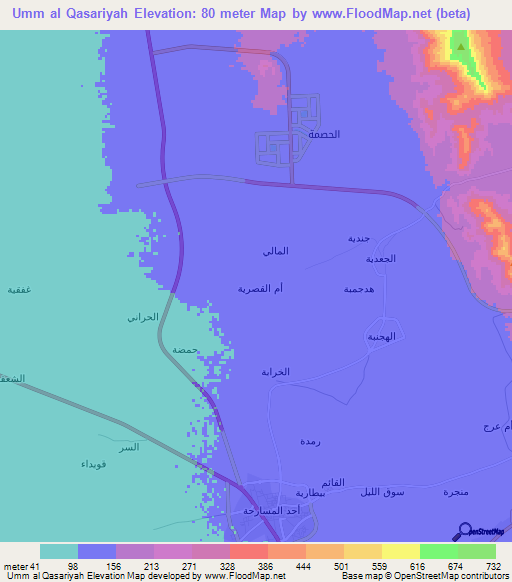 Umm al Qasariyah,Saudi Arabia Elevation Map