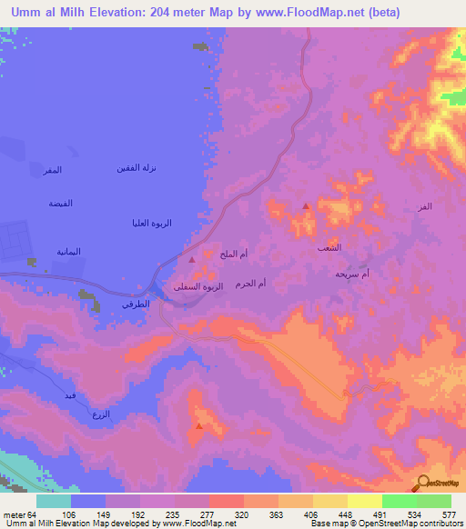 Umm al Milh,Saudi Arabia Elevation Map