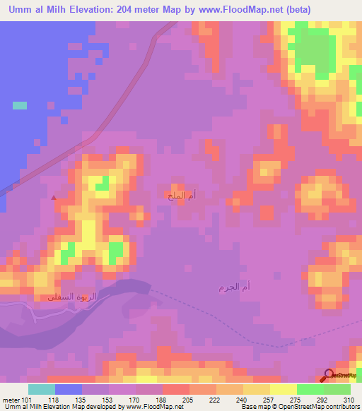 Umm al Milh,Saudi Arabia Elevation Map