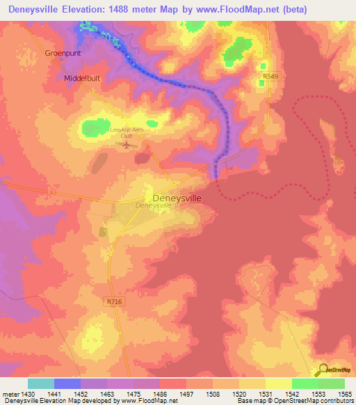 Deneysville,South Africa Elevation Map