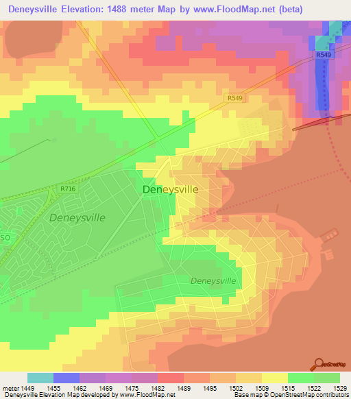 Deneysville,South Africa Elevation Map