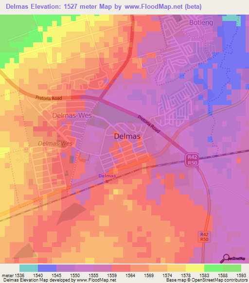 Delmas,South Africa Elevation Map