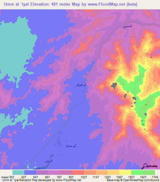 Umm al `Iyal,Saudi Arabia Elevation Map